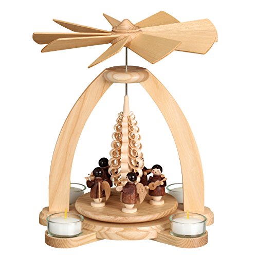 Volkskunstwerkstatt Unger Tischpyramide - Teelichtpyramide mit Engel braun und Spanbaum - Original Erzgebirge® #1831 von Volkskunstwerkstatt Unger