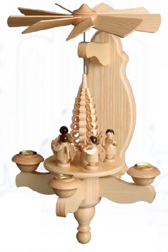 Volkskunstwerkstatt Unger Wandpyramide - Hängepyramide Engel Natur mit Spanbaum Inkl. 3 Teelichtaufstecker- Original Erzgebirge® #0890/T von Volkskunstwerkstatt Unger