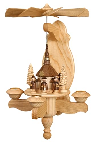 Volkskunstwerkstatt Unger Wandpyramide - Hängepyramide mit Seiffener Kirche inkl. 3 Teelichtaufstecker - Original Erzgebirge® #0800/T von Volkskunstwerkstatt Unger