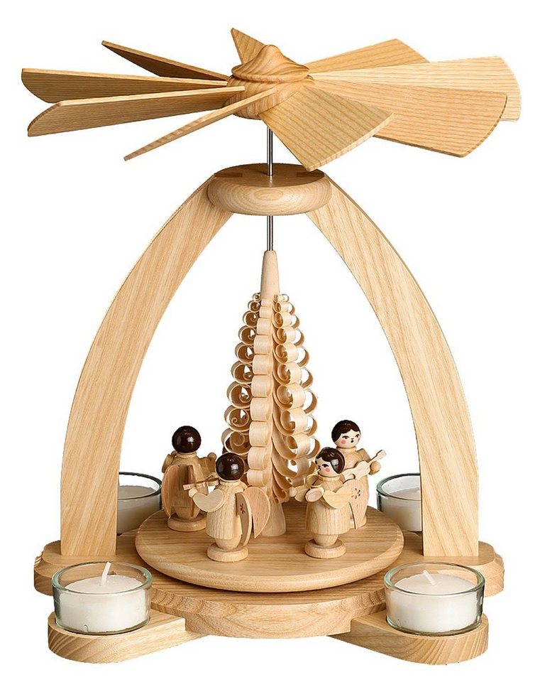 Volkskunstwerkstatt Unger Weihnachtspyramide Teelichtpyramide mit Engel natur, Spanbaum von Volkskunstwerkstatt Unger