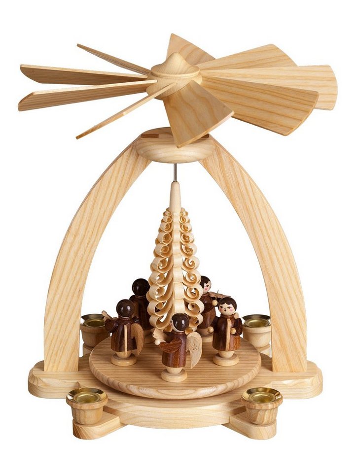 Volkskunstwerkstatt Unger Weihnachtspyramide Tischpyramide, Engel natur, Spanbaum von Volkskunstwerkstatt Unger