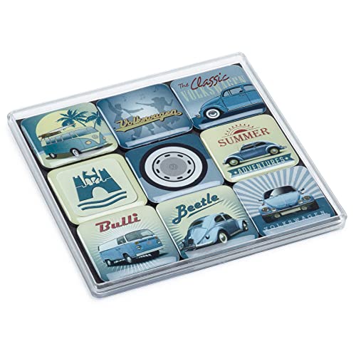 Volkswagen 231087703 Magnet-Set Retro Motive Käfer Beetle T1 Bulli Wolfsburg Wappen, 9X Magnete, beige/blau von Volkswagen