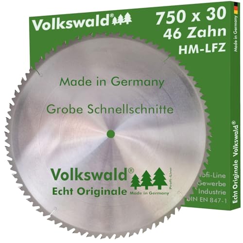 Volkswald ® HM-Sägeblatt LFZ 750 x 30 mm Z= 46 für Tischkreissägen Wippkreissägen Brennholzsägen Kreissägen für Naturholz Massivholz Brennholz Hartholz Weichholz von Volkswald