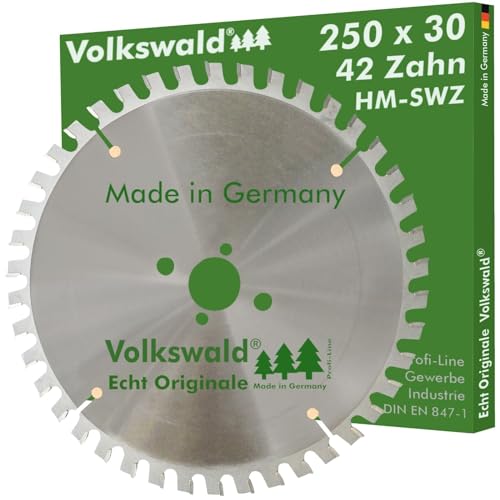 Volkswald ® HM-Sägeblatt SWZ 250 x 30 mm Z= 42 Kreissägeblatt Kreissäge Handkreissäge Hartmetall Ersatzsägeblatt mit Spezial-Wechselzahnung von Brennholz Leimhölzer Massivholz Brennholzsägen von Volkswald