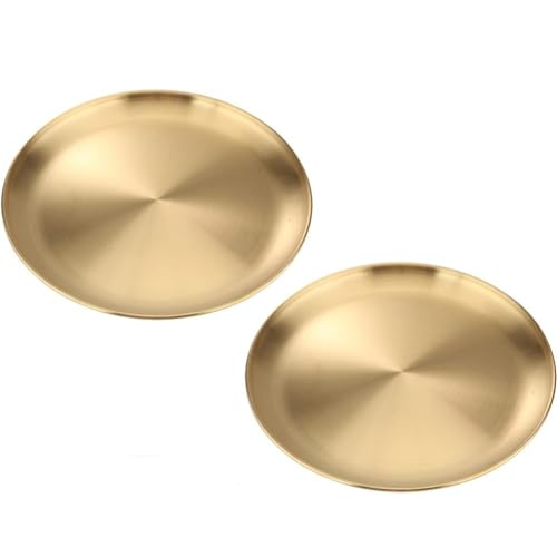 VollfitYYu 2er Set Edelstahl Servierteller Platzteller Camping Teller Frühstücksteller Schmuckständer Dessertteller Salate Kuchen Serviertablett für Küche Café Picknick Restaurant Party (14cm) von VollfitYYu