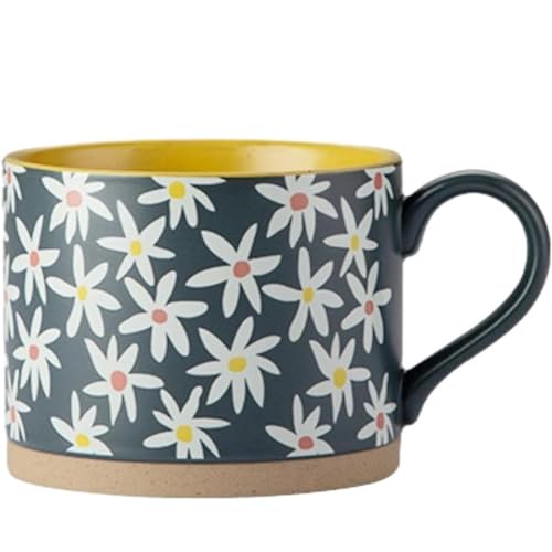 VollfitYYu 400ml Große Frühstückstasse Porzellan Kaffeebecher mit Blumenmuster Süße Müslitasse Kaffeetasse mit Henkel für Kaffee, Tee, Cappuccino, Latte,Milch,Heiße Schokolade (Gänseblümchen) von VollfitYYu