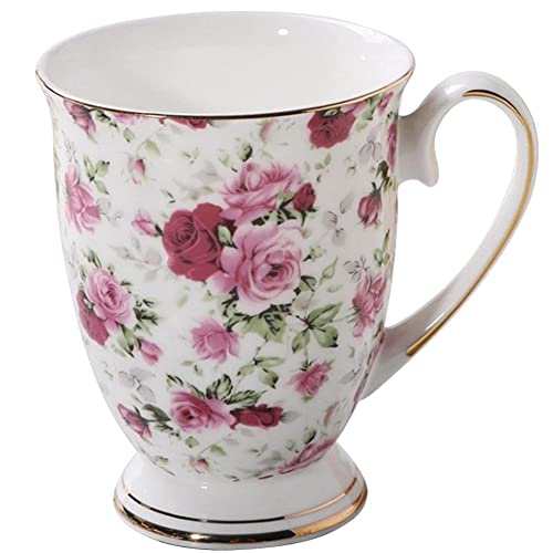 VollfitYYu Kaffeetasse Kaffeebecher aus Porzellan,300ml Keramiktasse Blumenmotiv Teetasse mit Griff Milchbecher Kakaobecher Muslitasse Für Zuhause Büro Café (Rosen-Garten) von VollfitYYu