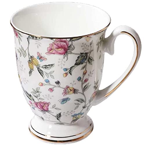 VollfitYYu Kaffeetasse Kaffeebecher aus Porzellan,300ml Keramiktasse Blumenmotiv Teetasse mit Griff Milchbecher Kakaobecher Muslitasse Für Zuhause Büro Café (Schmetterling und Blumen) von VollfitYYu