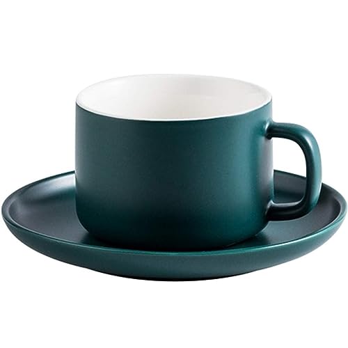 VollfitYYu Keramik Espressotasse Set 230ml Cappuccino Tasse mit Untertasse Matt Porzellan Kaffeetassen Set Mokkatasse Teetasse Geschenk (Grün) von VollfitYYu
