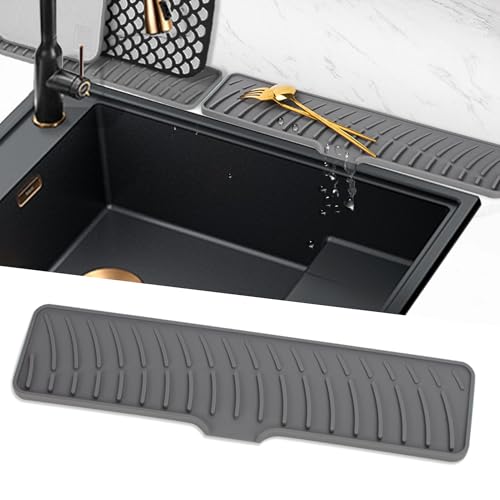 Volminex Silikon Abtropfmatte Schmal Barmatte, Abtropfmatte Geschirr für Küchenspüle, Rutschfest Spüle Splash Guard Matte, Trockenmatte Platzsparende für Küche Spülbecken Badezimmer (Grau, 42 cm) von Volminex