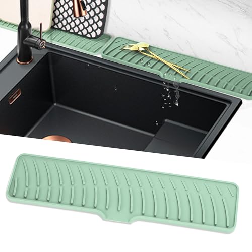 Volminex Silikon Abtropfmatte Schmal Barmatte, Abtropfmatte Geschirr für Küchenspüle, Rutschfest Spüle Splash Guard Matte, Trockenmatte Platzsparende für Küche Spülbecken Badezimmer (Grün, 42 cm) von Volminex