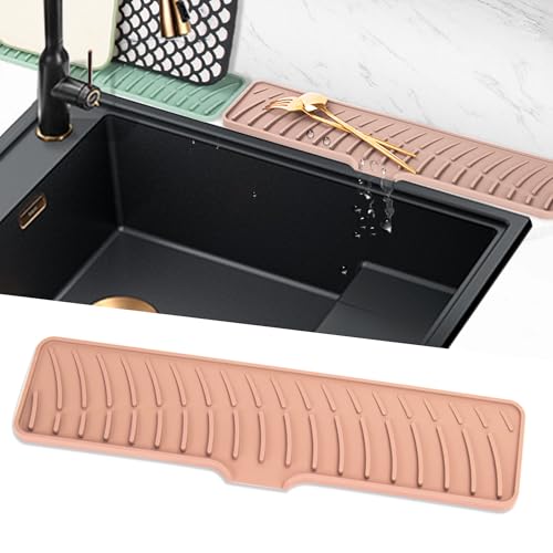 Volminex Silikon Abtropfmatte Schmal Barmatte, Abtropfmatte Geschirr für Küchenspüle, Rutschfest Spüle Splash Guard Matte, Trockenmatte Platzsparende für Küche Spülbecken Badezimmer (Rosa, 42 cm) von Volminex