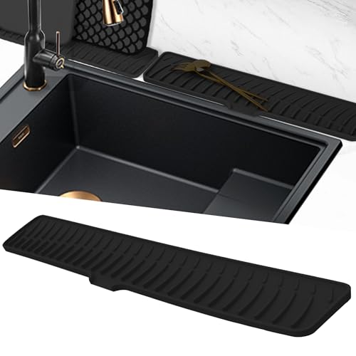Volminex Silikon Abtropfmatte Schmal Barmatte, Abtropfmatte Geschirr für Küchenspüle, Rutschfest Spüle Splash Guard Matte, Trockenmatte Platzsparende für Küche Spülbecken Badezimmer (Schwarz, 60 cm) von Volminex