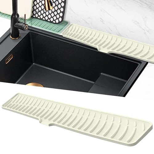 Volminex Silikon Abtropfmatte Schmal Barmatte, Abtropfmatte Geschirr für Küchenspüle, Rutschfest Spüle Splash Guard Matte, Trockenmatte Platzsparende für Küche Spülbecken Badezimmer (Weiß, 60 cm) von Volminex