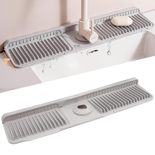 Volminex Silikon Wasserhahn Matte für Küchenspüle, Wasserhahn Spritzschutz Küche, Abtropfmatte für Spülbecken, Wasserfänger Matte für Küche und Badezimmer Arbeitsplatte Schützen (Grau, 60 cm) von Volminex
