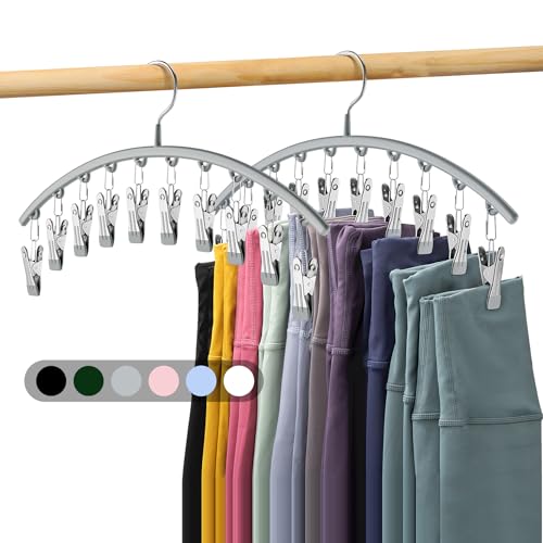 Volnamal Legging-Organizer für Schrank, Metall-Kleiderbügel mit Gummibeschichtung, 2er-Pack mit 10 Clips, platzsparender Hängeschrank-Organizer für Schrank-Organizer und Aufbewahrung, Grau von Volnamal