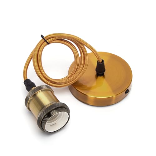 Lampenfassung aus Metall, E27, Kabel 2 x 0,75 mm², Länge 1 m, Finish in eleganter Bronze-Gold, ideal zum Beleuchten und Dekorieren von jedem Raum mit Stil. von VoltShine