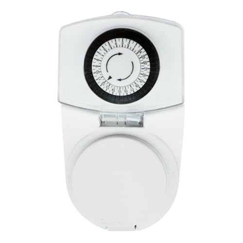 Mechanische Außensteckdose, ideal zum Programmieren und Optimieren Ihres Energieverbrauchs. 24-Stunden-Timer, 16 A, 250 V~ 2P+E. Perfekt für Gärten und elektrische Geräte. von VoltShine