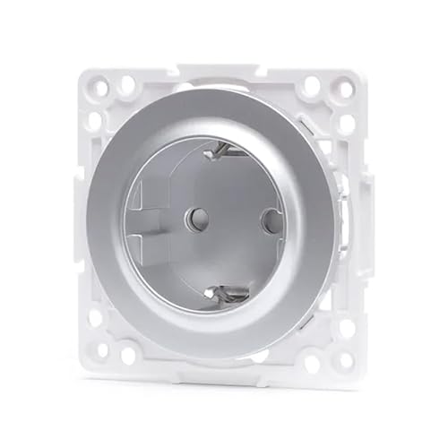 Silberne deutsche 1-Wege-Steckdose, entworfen für sichere und effiziente elektrische Verbindungen. Kompakt und elegant, ideal für die Modernisierung Ihrer Räume. von VoltShine