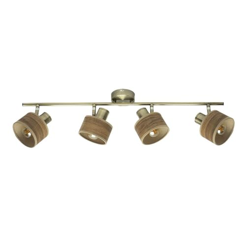 VoltShine 4 x e14 Steckdosenleiste mit Leder und dunklem Holz, schwenkbare Spots 16 x 73 x 10 cm, ideal für dekorative und funktionale Beleuchtung in jedem Raum. von VoltShine