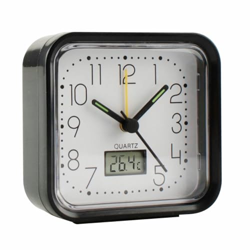VoltShine Analoge Uhr mit Alarm, Maße 82 x 82 x 38 mm, Farbe: Schwarz; ideal für den täglichen Gebrauch und Erinnerungen. von VoltShine
