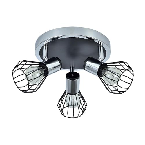 VoltShine Deckenleuchte mit 3 Lampen, Typ E14, Chrom/Schwarz, Maße: 15 x 28 x 28 cm, ideal für moderne und funktionale Beleuchtung in jedem Raum von VoltShine