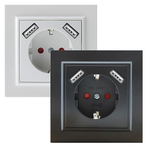 VoltShine Schuko Einbausteckdose Typ F in elegantem Schwarz - Doppelter USB-Anschluss zum gleichzeitigen Aufladen, perfekt für Wohnungen und Büros Funktionalität und modernes Design vereinen sich in von VoltShine