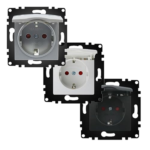VoltShine Schuko-Steckdose mit Deckel - PJ Grau, ideal für jede Umgebung. Das elegante Design kombiniert Sicherheit und Stil und gewährleistet elektrische Verbindungen mit Vertrauen und Modernität. von VoltShine