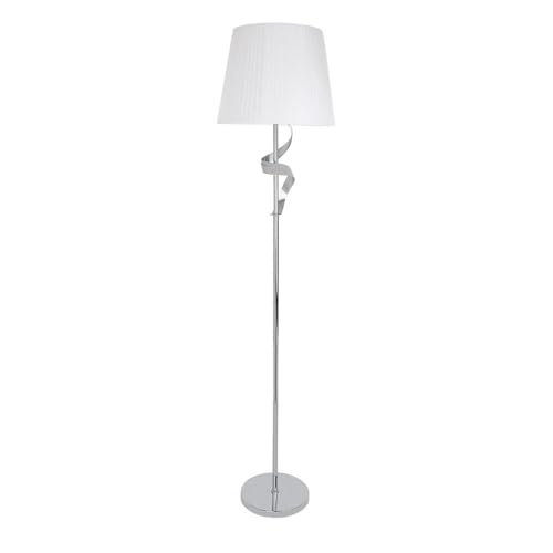 VoltShine Standfuß für Wohnzimmer mit E27-Fassung, Chrom-Finish und weißem Schirm von VoltShine