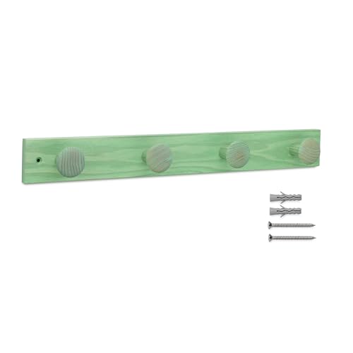 VoltShine Wandhaken mit 4 Knäufen, strukturiertes Eschenholz-Finish, Grün, ideal für Organisation und Dekoration in Eingängen und Räumen. von VoltShine