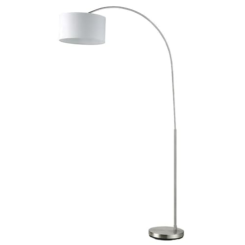 VoltShine Wohnzimmerfuß mit E27-Fassung, Nickelfinish mit weißem Schirm, Maße 165 x 90 x 34 cm und 18 x 34 x 34 cm, ideal zur Raumbeleuchtung. von VoltShine