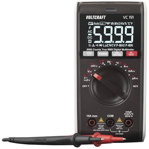 VOLTCRAFT VC191 Multimeter I Digitales True RMS Messgerät I 6000 Counts I CAT III 600V I AC/DC Spannungs- und Strommessung I Temperaturmessung bis 400 °C I Kapazitätsmessung bis 60mF von Voltcraft