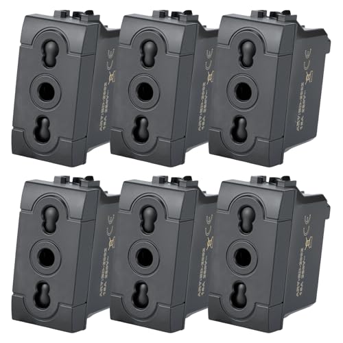 VOLTIX 6 Stück zweipolige Steckdose 2P+T 10/16A Wandsteckdosen, kompatibel mit Bticino Living Light und Living International Schwarz (6) von Voltix
