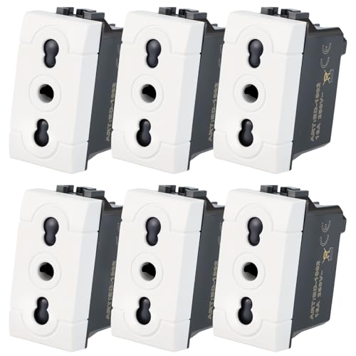 VOLTIX 6 Stück zweipolige Steckdose 2P+T 10/16A Wandsteckdosen, kompatibel mit Bticino Living Light und Living International weiß (6) von Voltix