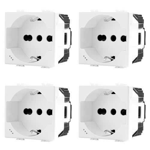 Voltix 4 Stück Schuko-Steckdosen 2P+T 10/16A 250V - kompatibel mit Bticino Matix - Farbe weiß, modernes Design, einfache Installation Voltix 4 Stück Schuko-Steckdosen 2P+T 10/16A 250V - kompatibel mit Bticino Matix - Farbe weiß, modernes Design, einfache Installation von Voltix