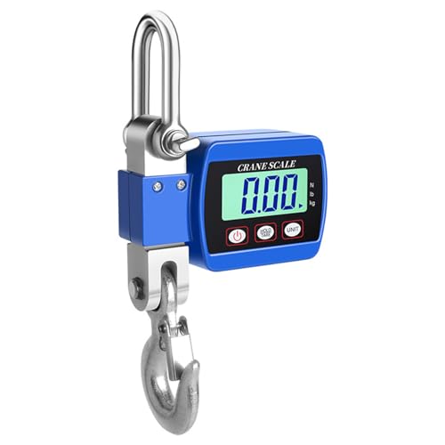 Voltix Elektronische Schwebewaage, 500 kg (1100 Pfund), industrielle Hängewaage mit präzisem Sensor, tragbare Mini-LCD-Waage mit Haken, Kofferwaage (Blau) von Voltix
