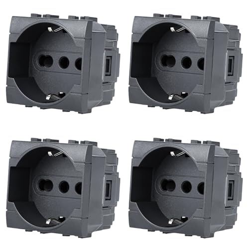 Voltix Schuko-Steckdosen 2P+T 16 A, kompatibel mit BTicino Living Light und Living International, Schwarz – Platten kompatibel mit BTicino (4) von Voltix