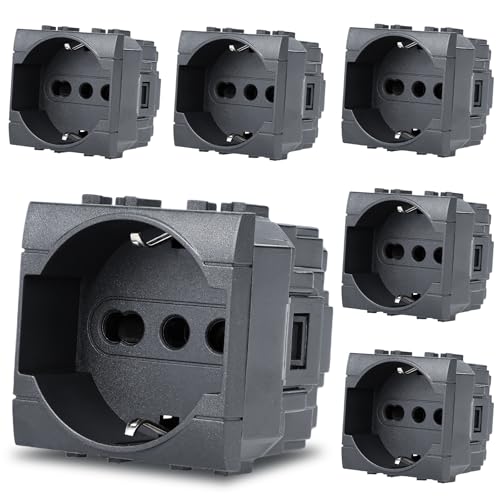 Voltix Schuko-Steckdosen 2P+T 16 A, kompatibel mit BTicino Living Light und Living International, Schwarz – Platten kompatibel mit BTicino (6) von Voltix