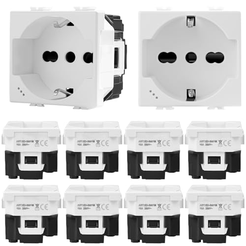 Voltix Set mit 10 Schuko-Steckdosen 2P+T 10/16 A 250 V kompatibel mit Bticino Matix, Farbe Weiß, modernes Design und einfache Installation (10) von Voltix