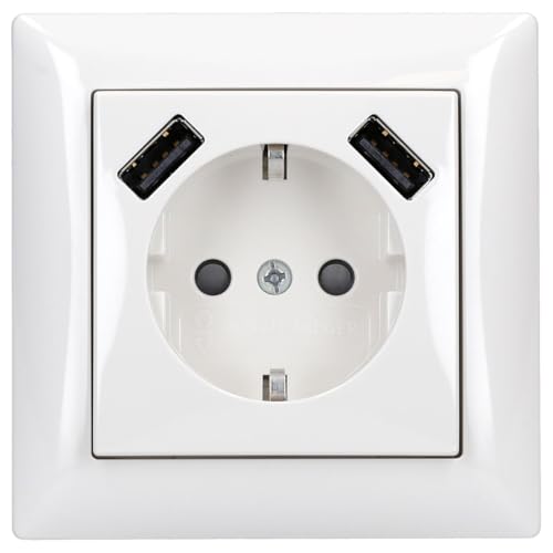 Busch-Jaeger 2x USB-Set alpinweiß: 1x 20 EUCB2USB-914 2x USB-Steckdose + 1x 1721-914 1-fach Rahmen von Voltking