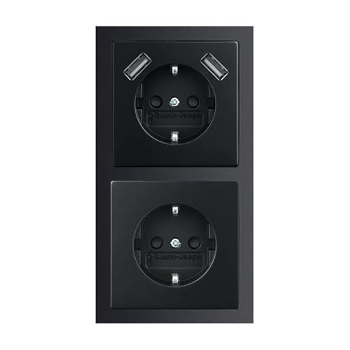 Busch-Jaeger 2x USB-Set schwarz matt: 2x 20 EUCB2USB-885 2x USB-Steckdose + 1x 1722-885K 2-fach Rahmen + 1x 20 EUC-885 Schuko Steckdose von Voltking