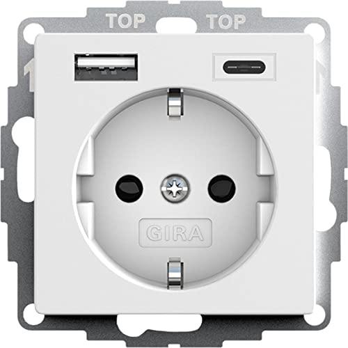 Gira 245927 SchukoSteckdose USB-Anschluss Shutter Berührungsschutz 2-fach Typ A(max.2,4A) Typ C(max.3A) System 55 Reinweiß Matt UP Unterputz Schutzkontaktsteckdose Wandsteckdose Smartphone Tablet 32mm von Voltking