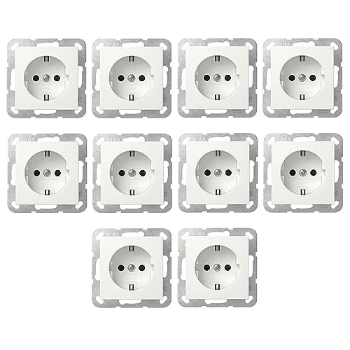 10 Stück Gira 445303 SCHUKO-Steckdose mit Steckklemmen mit Shutter Berührungsschutz System 55 Reinweiß glänzend von Voltking