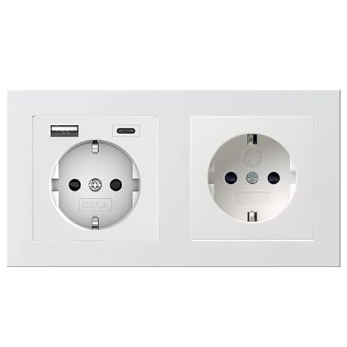 Gira Komplett Set 1x 245927 Schuko USB Anschluss Steckdose Shutter Berührungs. Typ A(max.2,4A) Typ C(max.3A) 1x 045327 Schuko Steckdose 1x 021222 2-fach Rahmen E2 Reinweiß matt UP Smartphone Tablet von Voltking