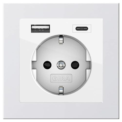 Gira Komplett Set 245903 Schuko Steckdose USB-Anschluss Shutter Berührungsschutz Typ A (max.2,4A) Typ C (max.3A) 021129 1-fach Rahmen E2 Reinweiß UP Unterputz Wandsteckdose Smartphone Tablet von Voltking