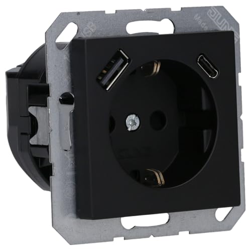 Jung A1520-15CASWM SCHUKO-Steckdose mit USB Typ AC (3A) mit erhöhtem Berührungsschutz (Thermoplast bruchsicher) Graphitschwarz Matt Serie A von Voltking