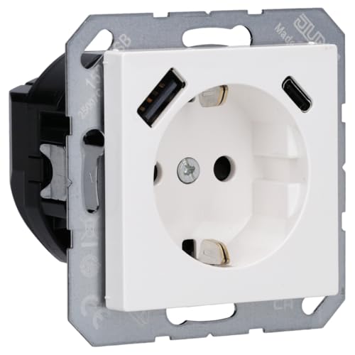 Jung A1520-15CAWW SCHUKO-Steckdose mit USB Typ AC (3A) mit erhöhtem Berührungsschutz (Thermoplast bruchsicher) Alpinweiß Serie A von Voltking