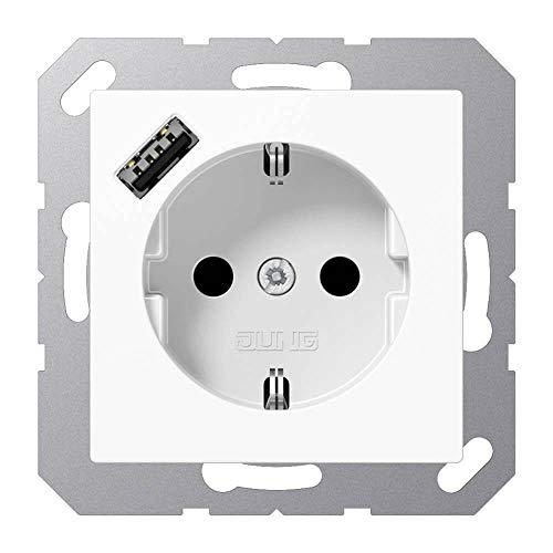 Jung A1520-18AWW SCHUKO-Steckdose mit USB Typ A (max. 3A) Quick Charge mit erhöhtem Berührungsschutz (Thermoplast bruchsicher) Alpinweiß Serie A von Voltking