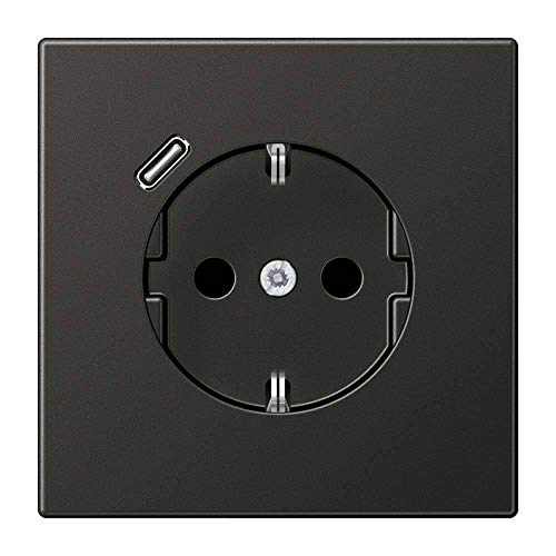 Jung AL1520-18CAN-L SCHUKO-Steckdose mit USB Typ C (max. 3A) Quick Charge mit erhöhtem Berührungsschutz (lackiertes Metall) Anthrazit Serie LS von Voltking