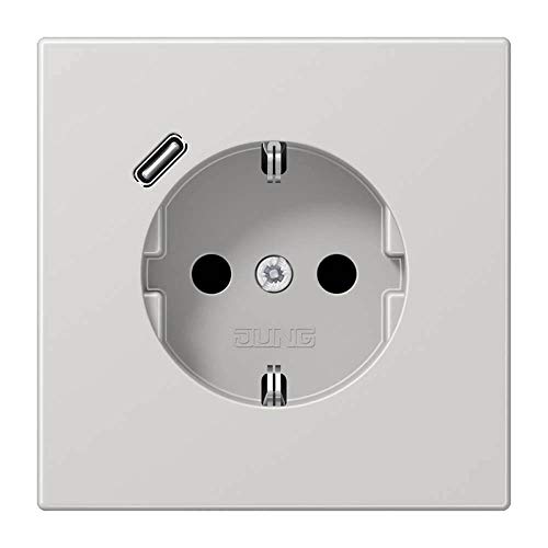 Jung LS1520-18CLG SCHUKO-Steckdose mit USB Typ C (max. 3A) Quick Charge mit erhöhtem Berührungsschutz (Thermoplast bruchsicher) Lichtgrau Serie LS von Voltking